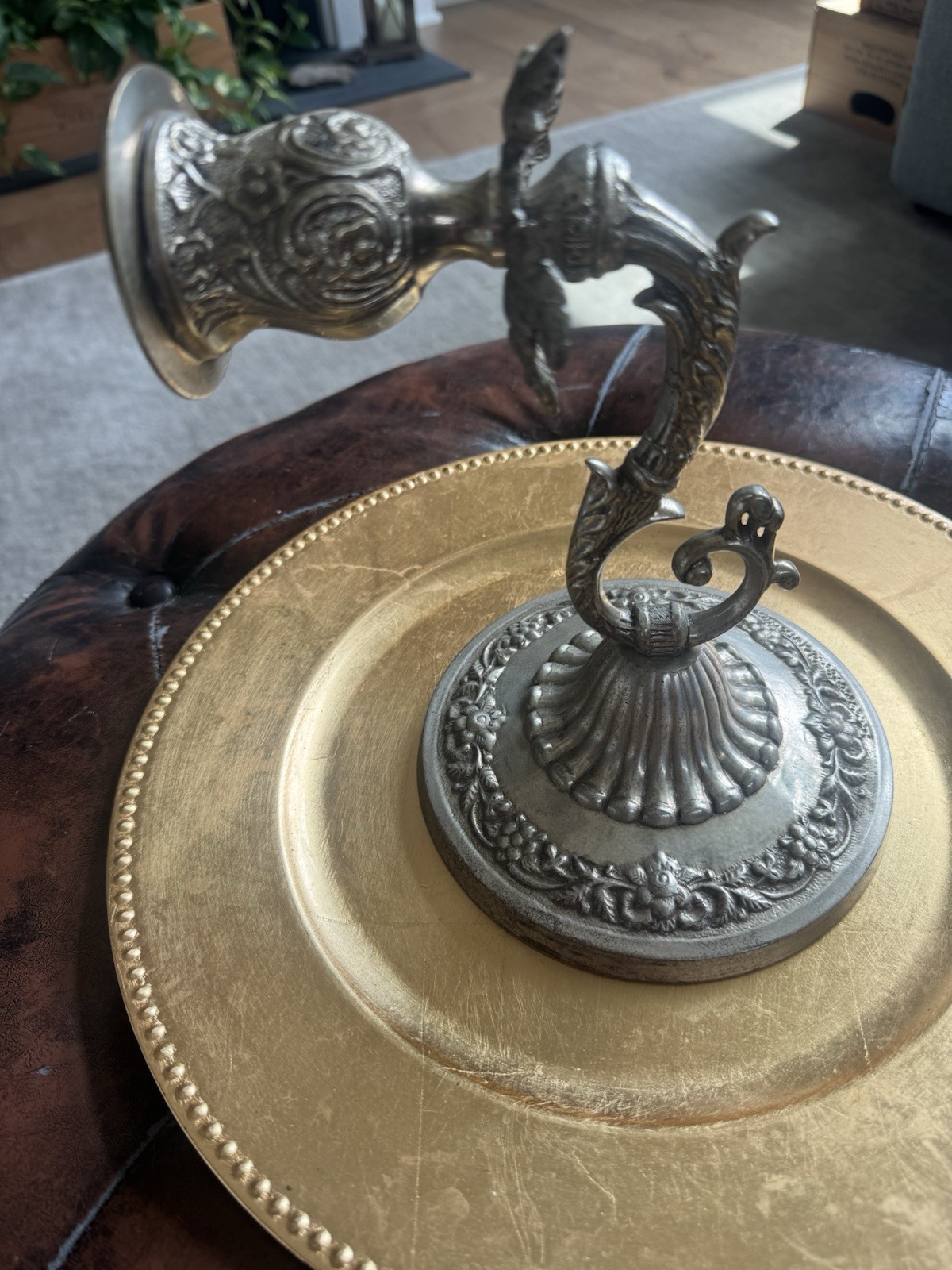 Vintage Pair Ornate Indian Wall Sconces ~ Flower & Grape Leaf Design