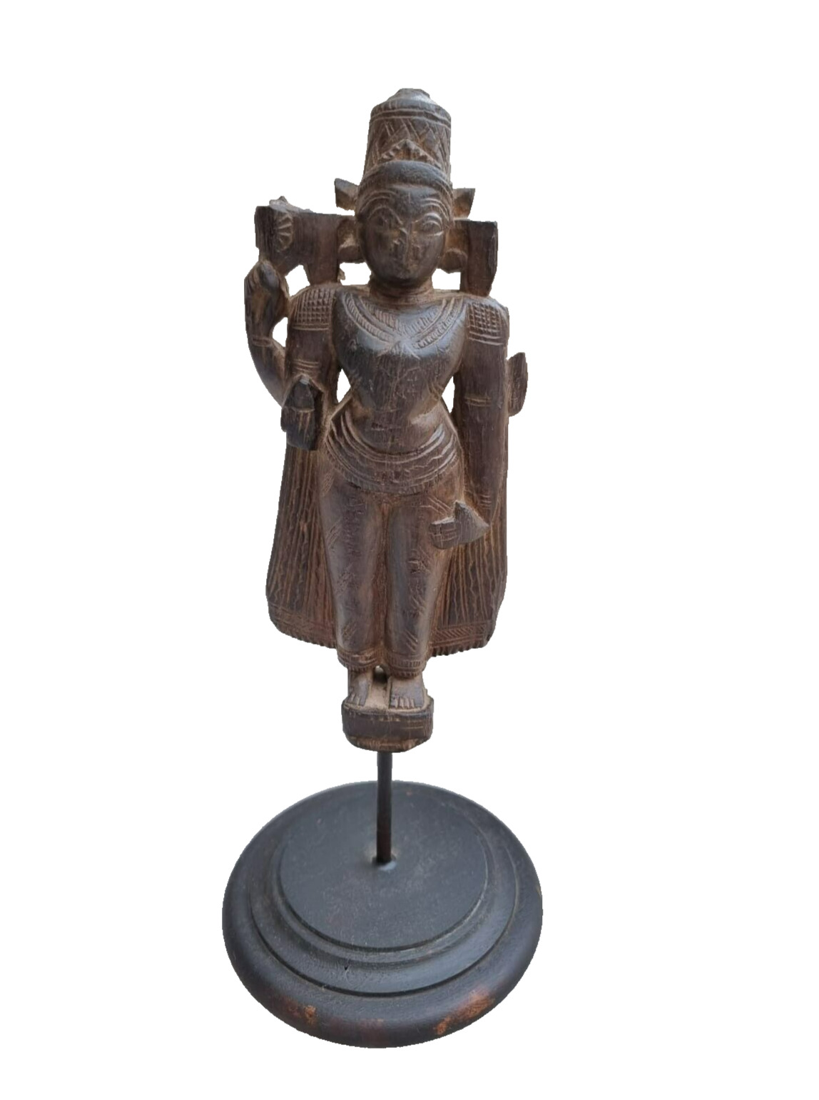 Vintage Old Antique Rosewood Hand Carved Wooden Lord Vishnu Statue / Table Top