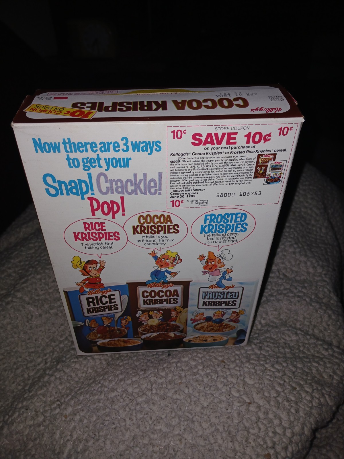 1981 Kelloggs Cocoa Krispies Cereal Box  With Coupon And All 3 Variations