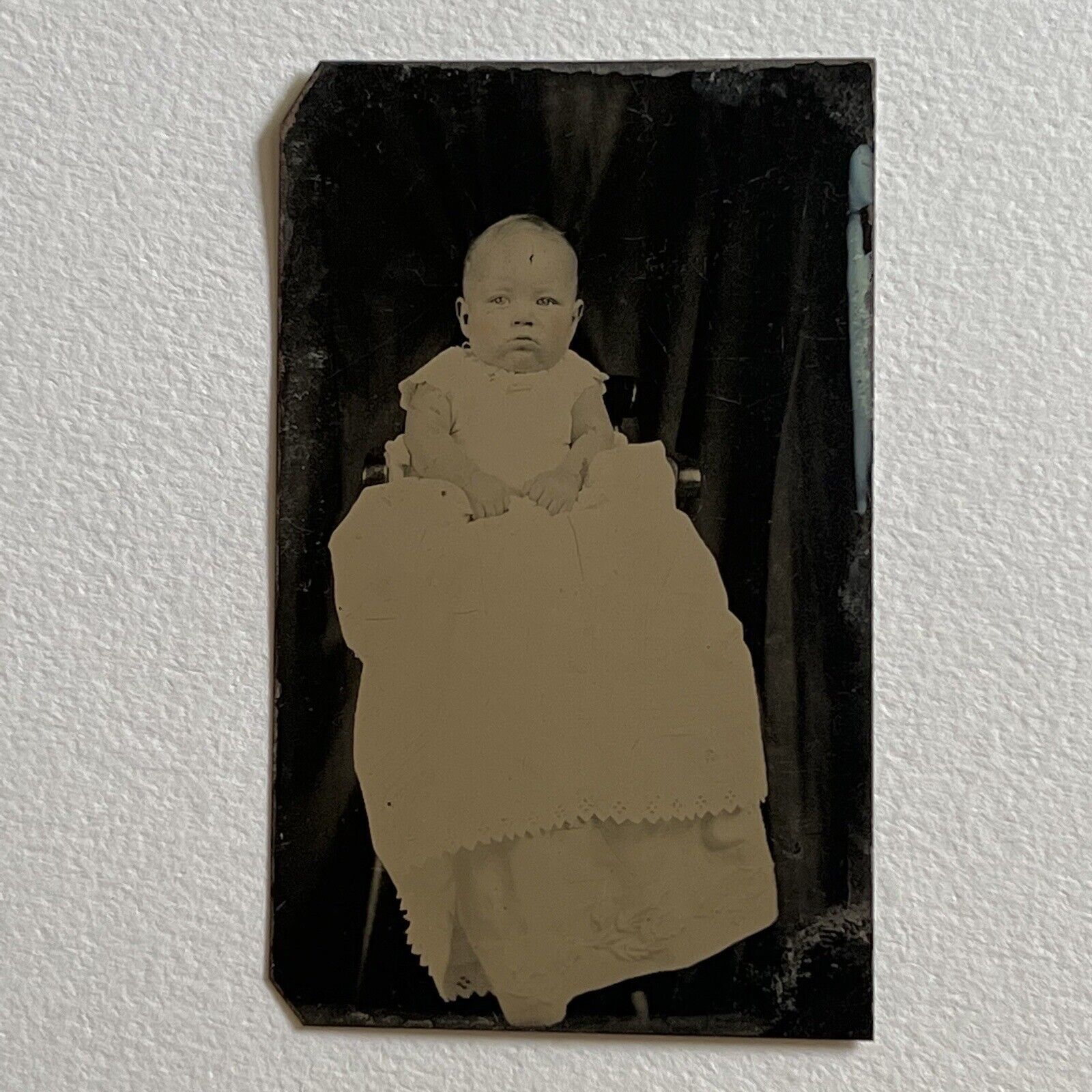 Antique Tintype Photograph Baby Hidden Mother Black Curtain Hauntingly Spooky
