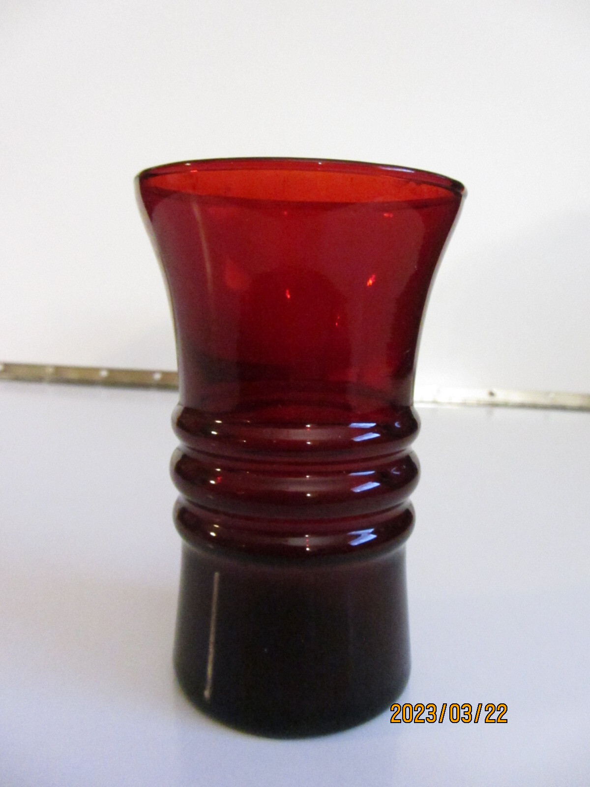 Anchor Hocking art deco 1930\'s RUBY Red glass tumbler 4-3/4\