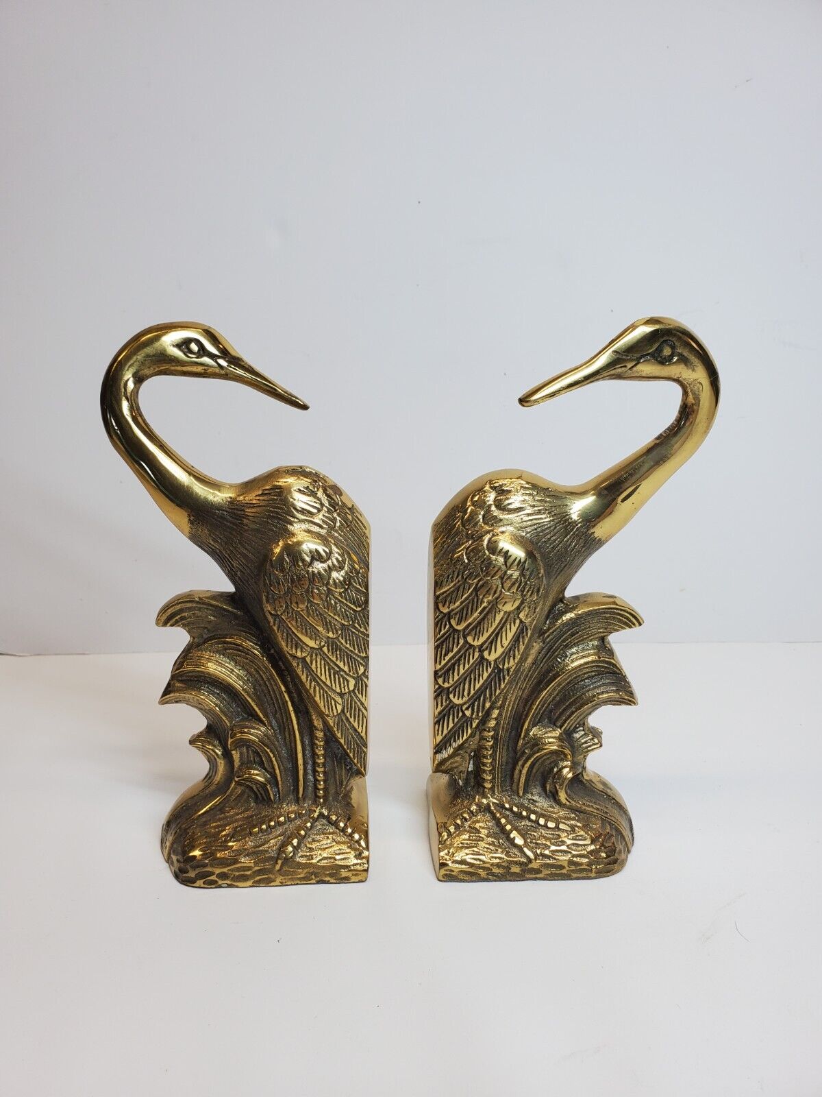 8” Vintage Brass Bookends Herons Crane Egret Stork Birds Mid Century Modern