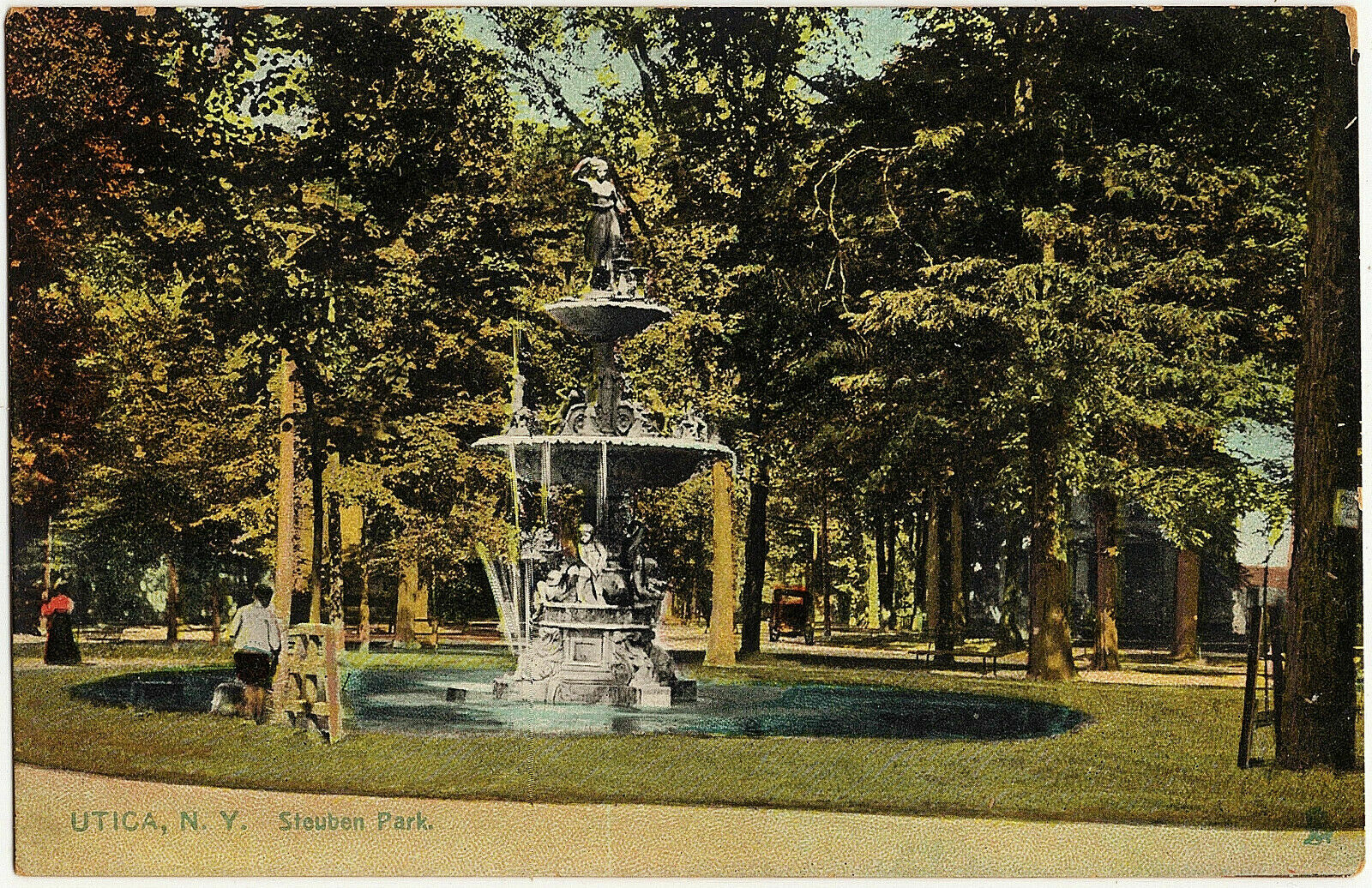 1908 Utica NY Postcard New York N.Y. Fountain Steuben Park Raphael Tuck DB RARE
