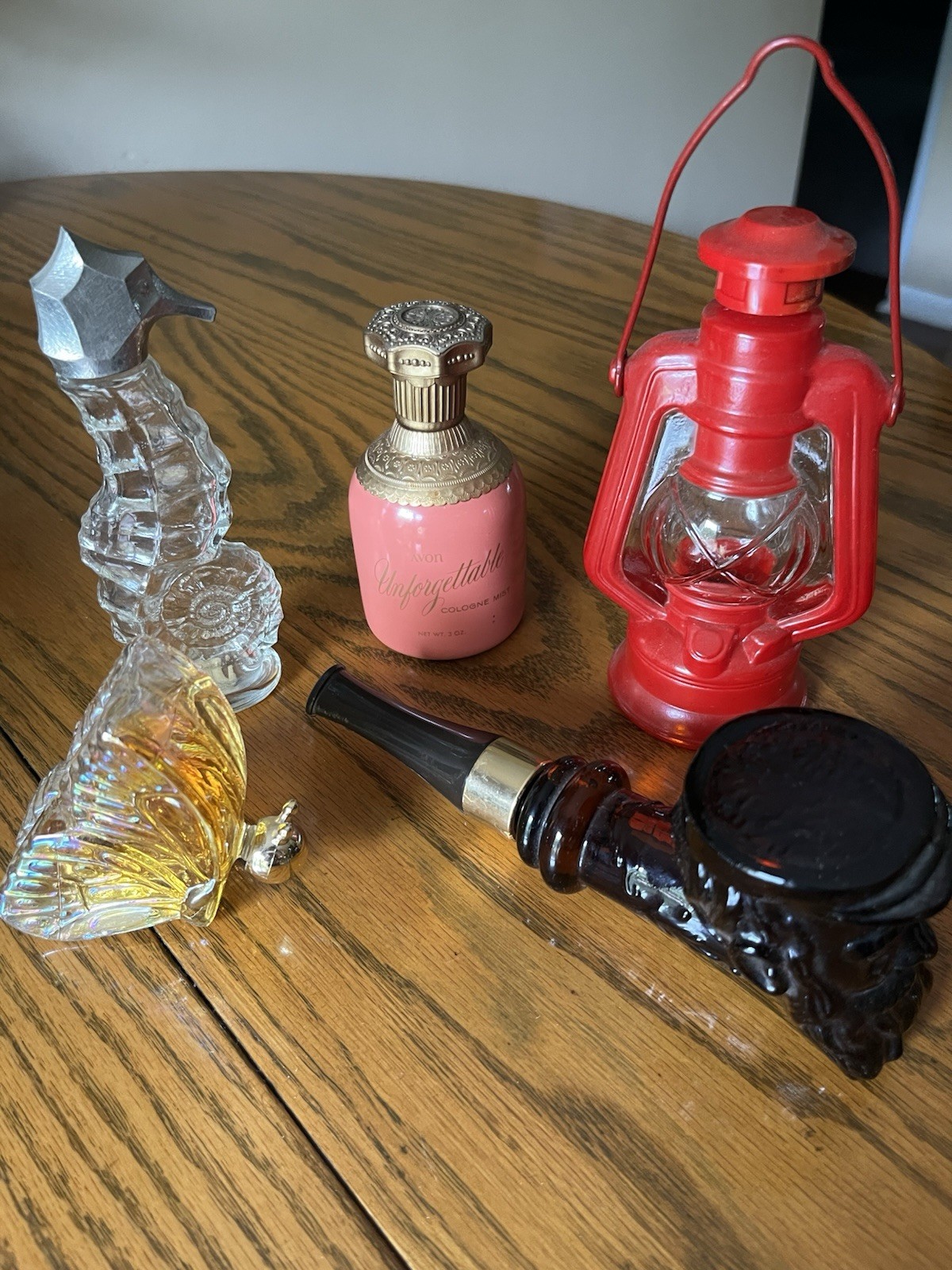 Vintage Avon Bottles Lot Of 5  Pipe, Lantern, Butterfly, Unforgettable Seahorse