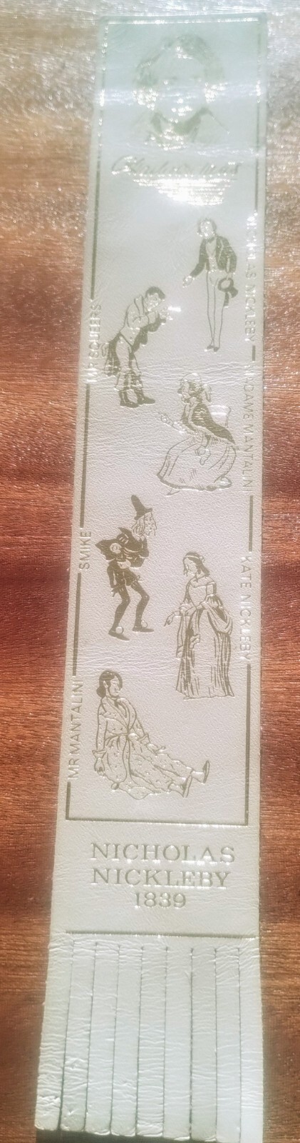 Charles Dickens ✍️ NICHOLAS NICKLEBY Cream Vintage Leather Bookmark VINTAGE B6