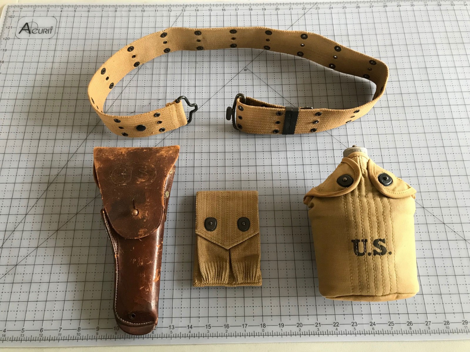 WW1 Era Canteen - Mills Cartridge Belt - Mills Magazine Pouch - .45 Holster BIN