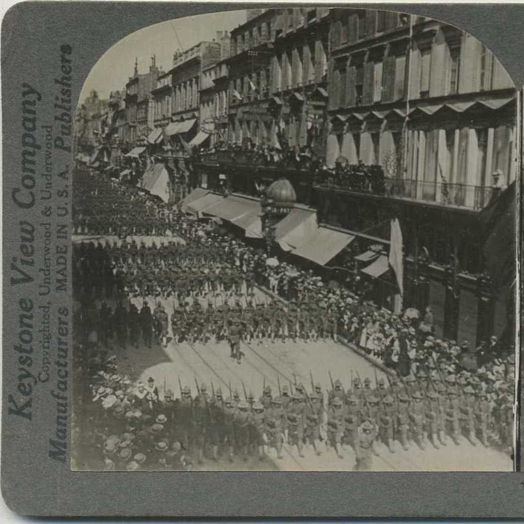 American Soldiers Parade in Paris, c1910, Conflicts & Wars, Stereoview