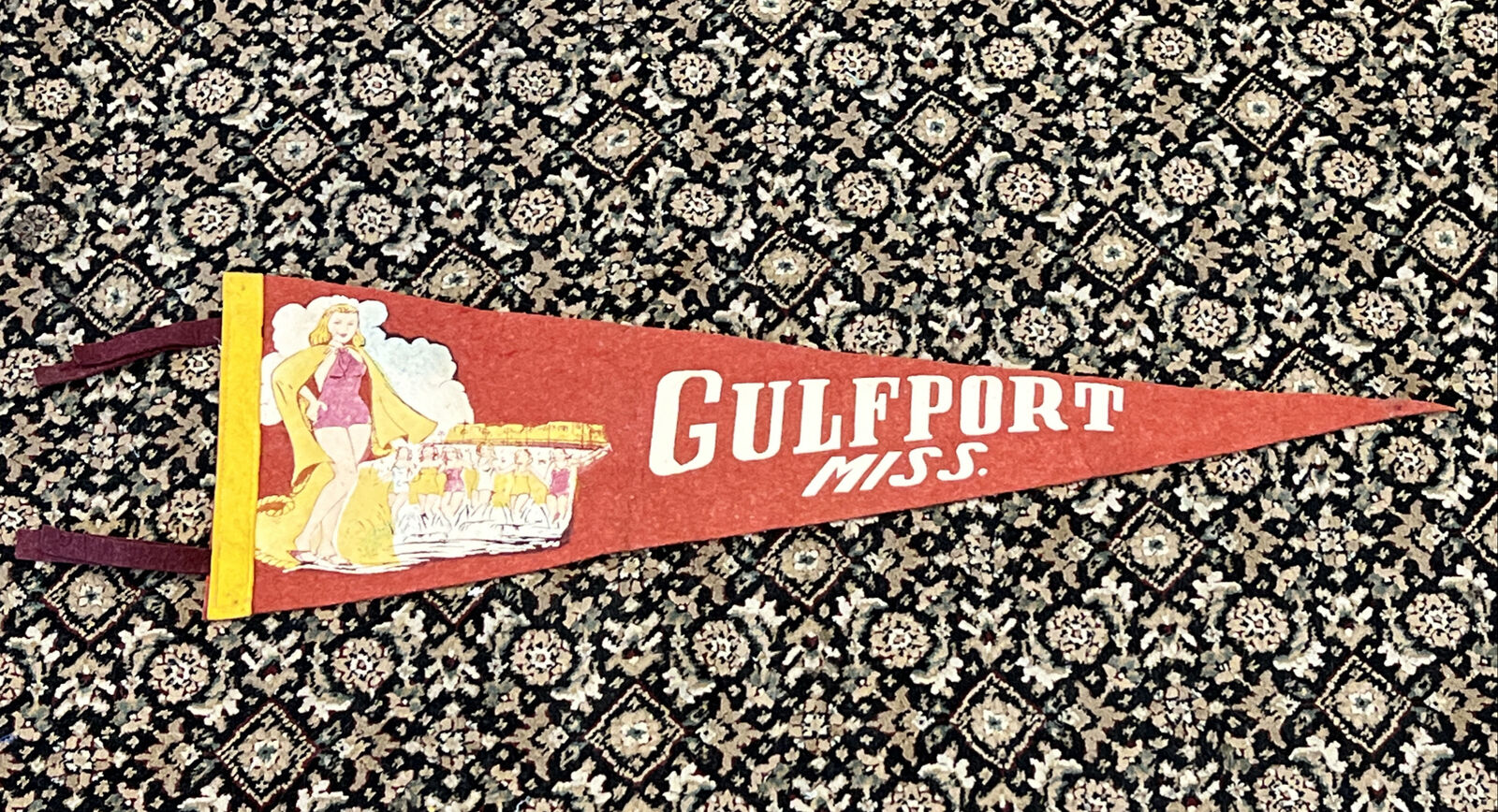 Vintage Gulfport Mississippi 1950’s Pennant Beach Babes 1950’s Felt Pennant 25x8