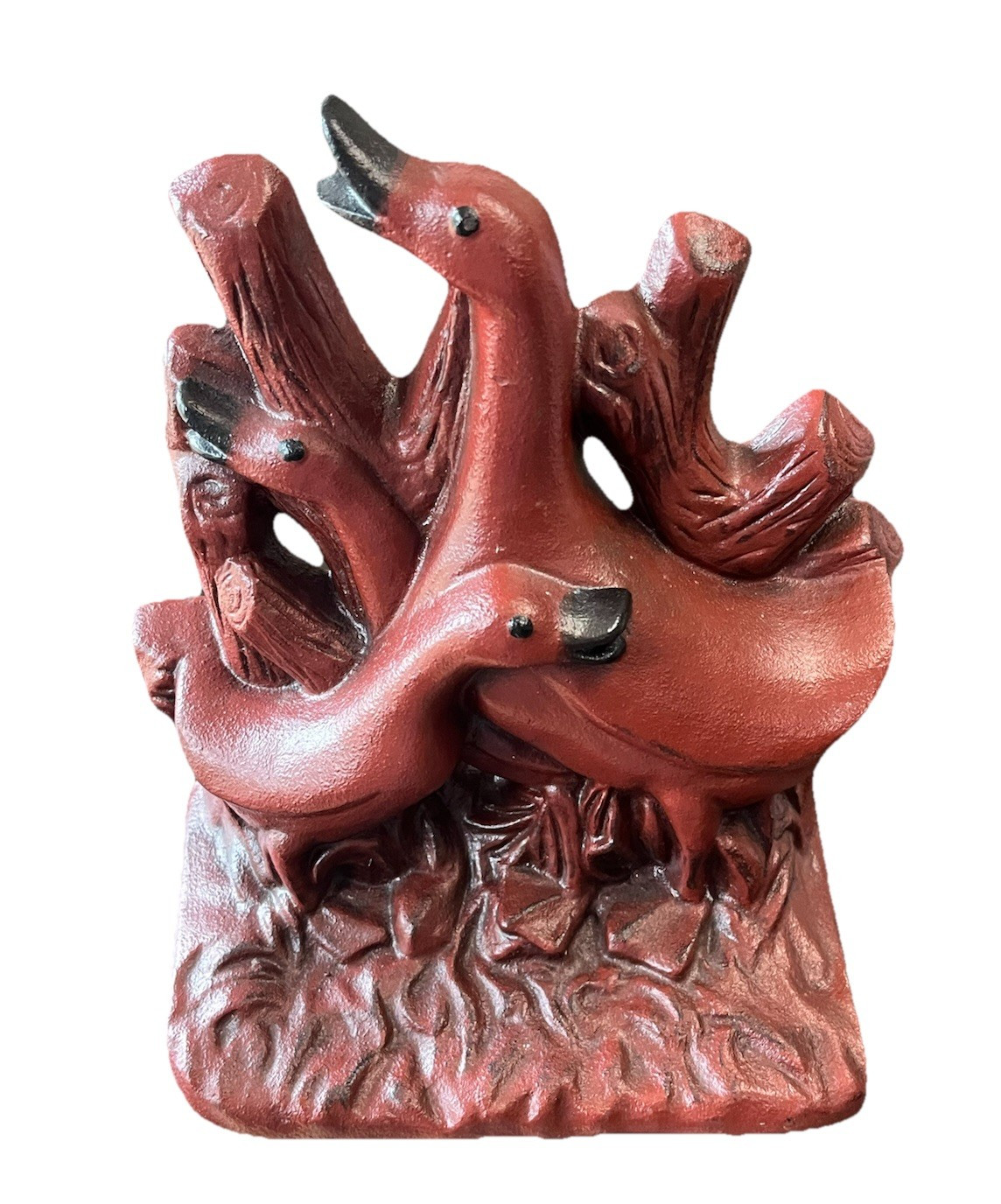 Vintage Cast Iron Goose Geese or Duck Doorstop Red Country Farm Rustic Decor