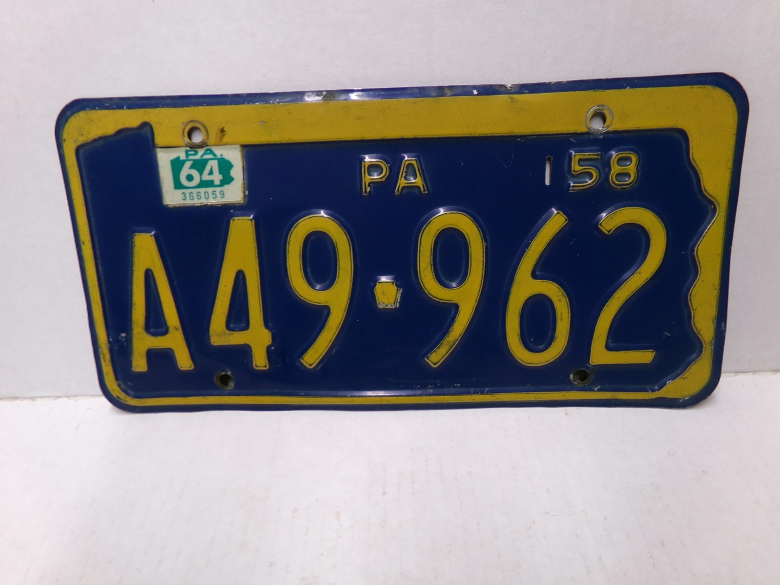 Pennsylvania 1958 1964 License Plate A49 962 Pennsylvania 1958 1964 License Plate A49 962