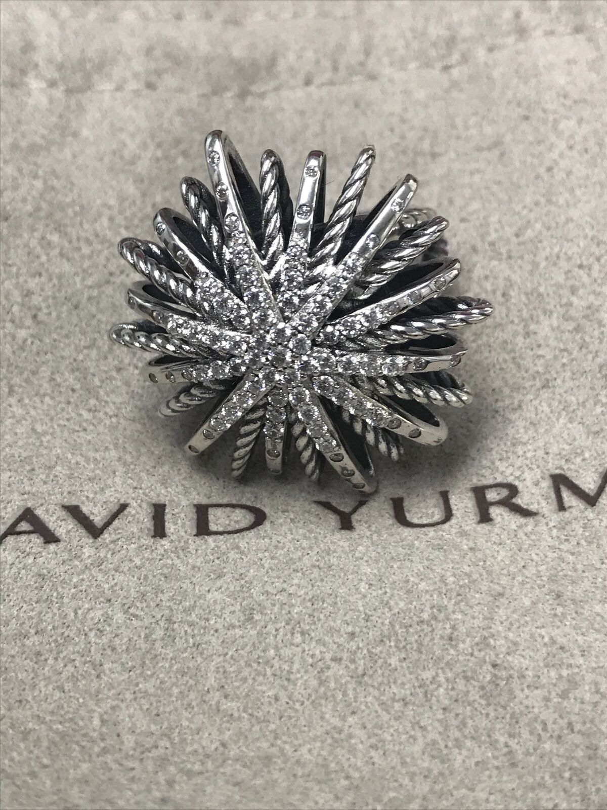 DAVID YURMAN STARBURST Pave DIAMONDS Silver 925 Large 34MM Ring Sz 7.5