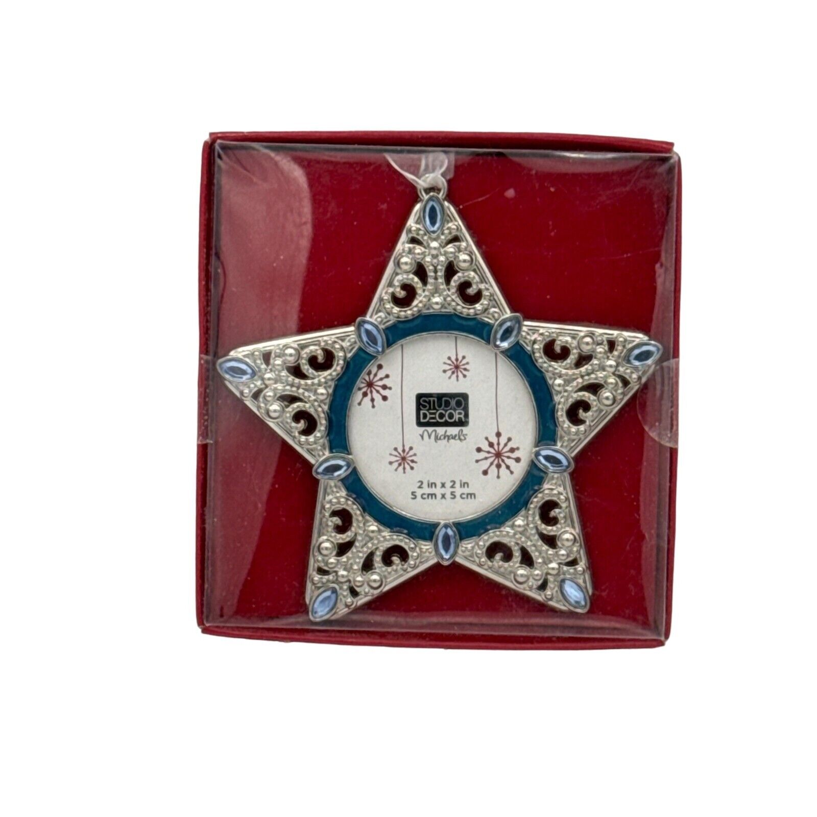 Michaels Blue Bejeweled Christmas Ornament Photo Picture Frame Silver Star