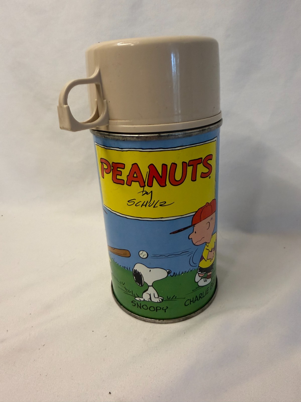 1959 Charles Schultz Peanuts Baseball Thermos Lucy Snoopy Charlie Brown