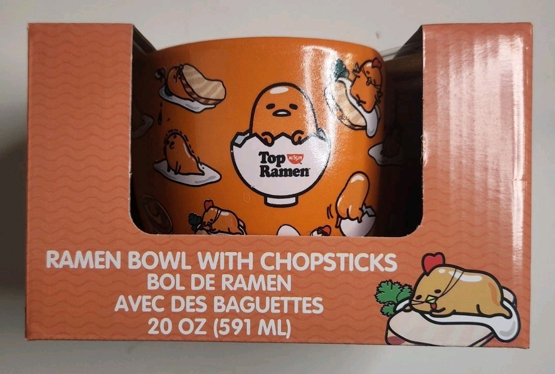 Official Top Ramen x Gudetama Orange Ramen Bowl With Chopsticks New In Box Official Top Ramen x Gudetama Orange Ramen Bowl With Chopsticks New In Box