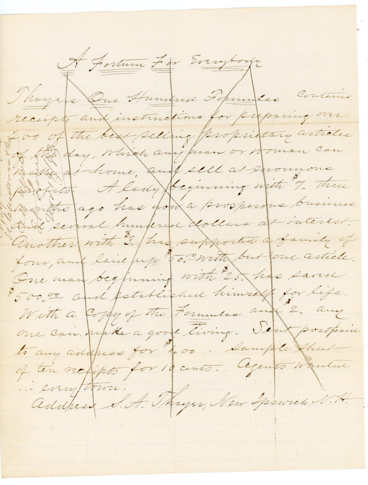 1883 Antique Handwritten Mail Order Ad S.A. Thayer New Ipswich NH St Louis Mo 1883 Antique Handwritten Mail Order Ad S.A. Thayer New Ipswich NH St Louis Mo
