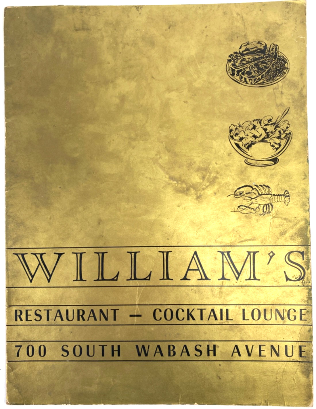 1940s WILLIAM'S RESTAURANT vintage dinner menu CHICAGO, ILLINOIS - 700 S. Wabash