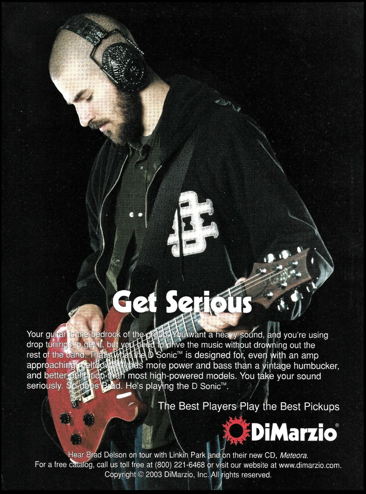 Linkin Park Brad Delson 2003 DiMarzio guitar pickups 8 x 11 advertisement print 