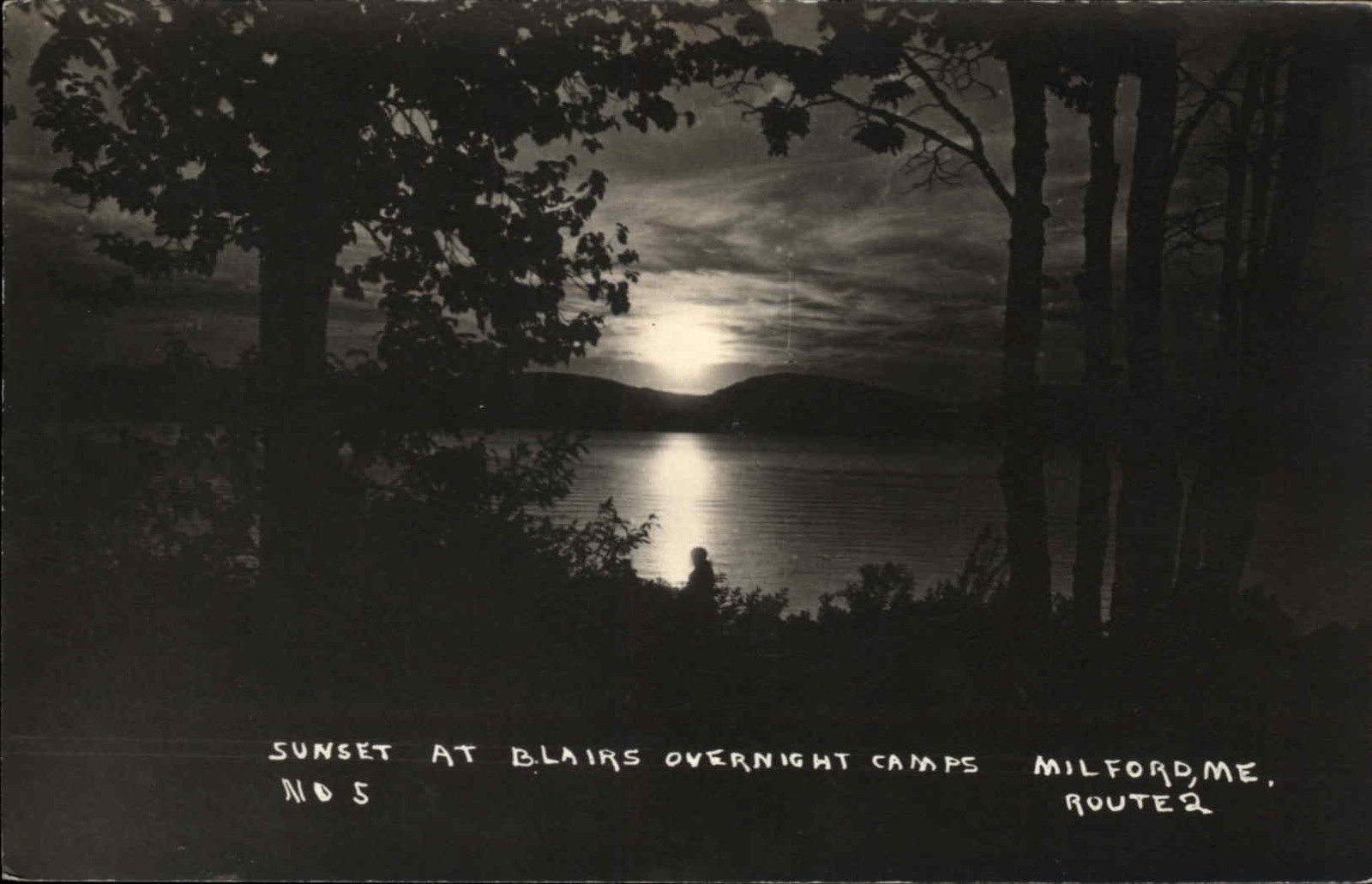 Milford ME Maine Blairs Camp Sunset c1900-20s Real Photo Vintage Postcard