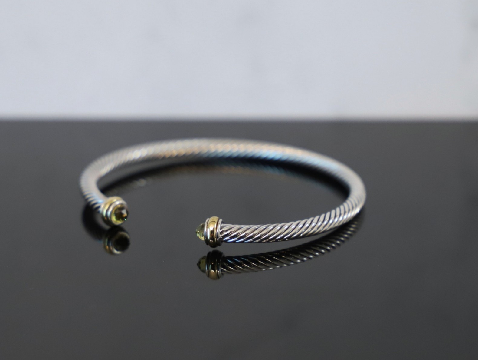Women\'s David Yurman Silver 4mm Cable Bracelet Lemon Citrine & Gold size Medium