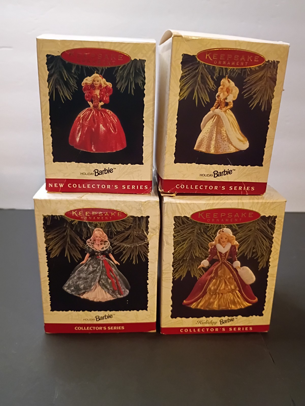 1st 4 HALLMARK HOLIDAY BARBIE ORNAMENTS- NEW IN BOX 1993-1996 set of 4 vintage