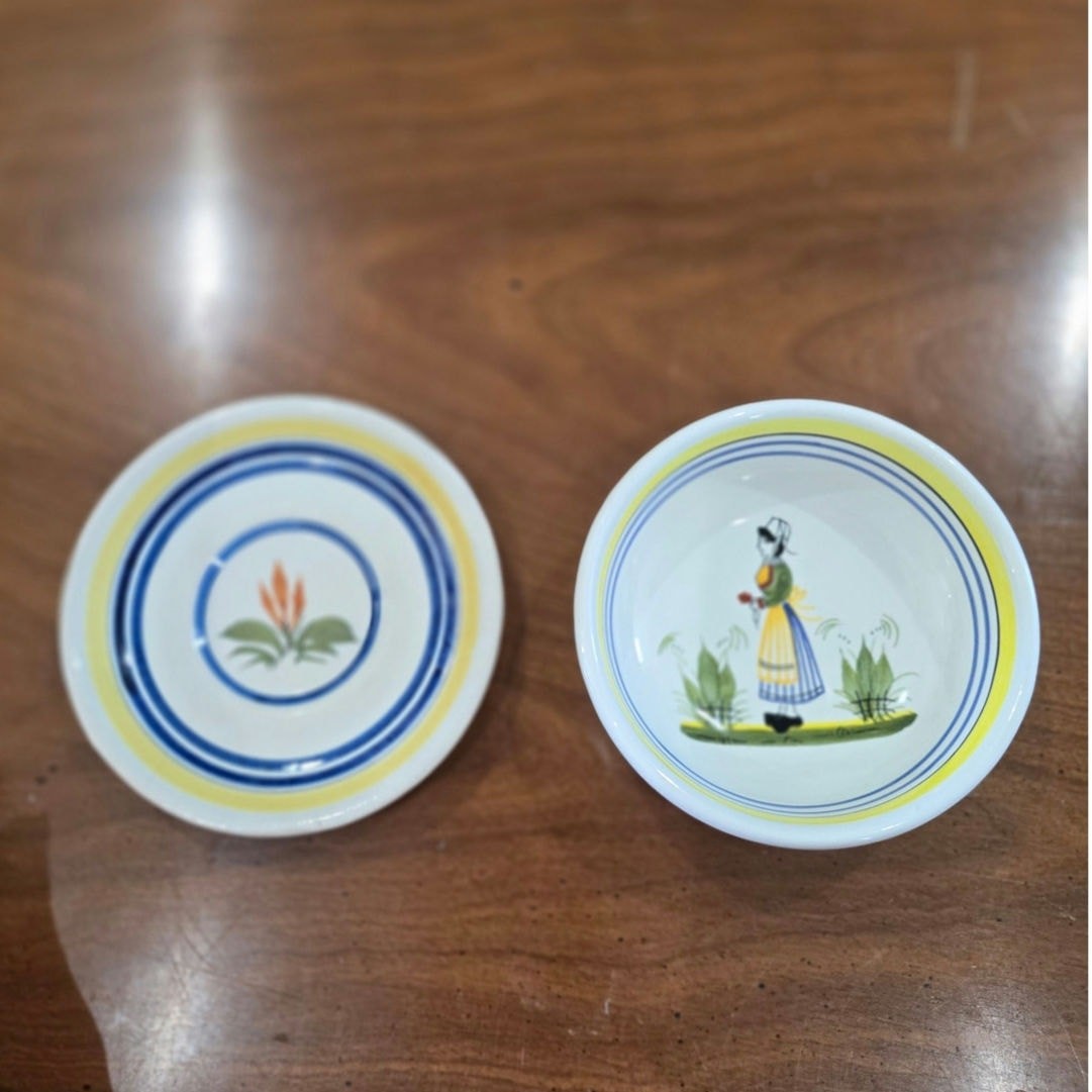 Set 2 Henriot Quimper small bowl and plate 4 inch 