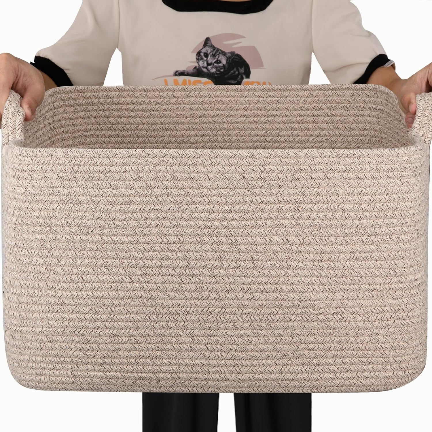65L Large Woven Blanket Basket for Living Room, 19.7