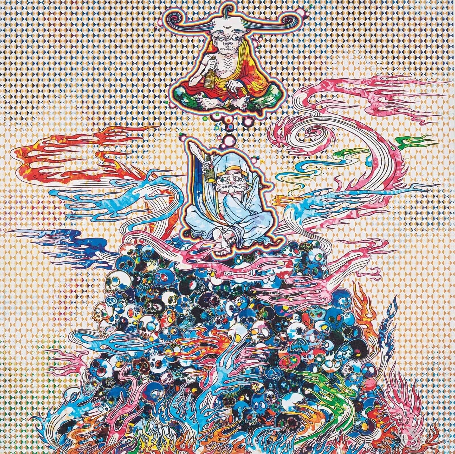 Takashi Murakami 2 Arhats Meditating Amid the Hellfire of the Mound Signed print