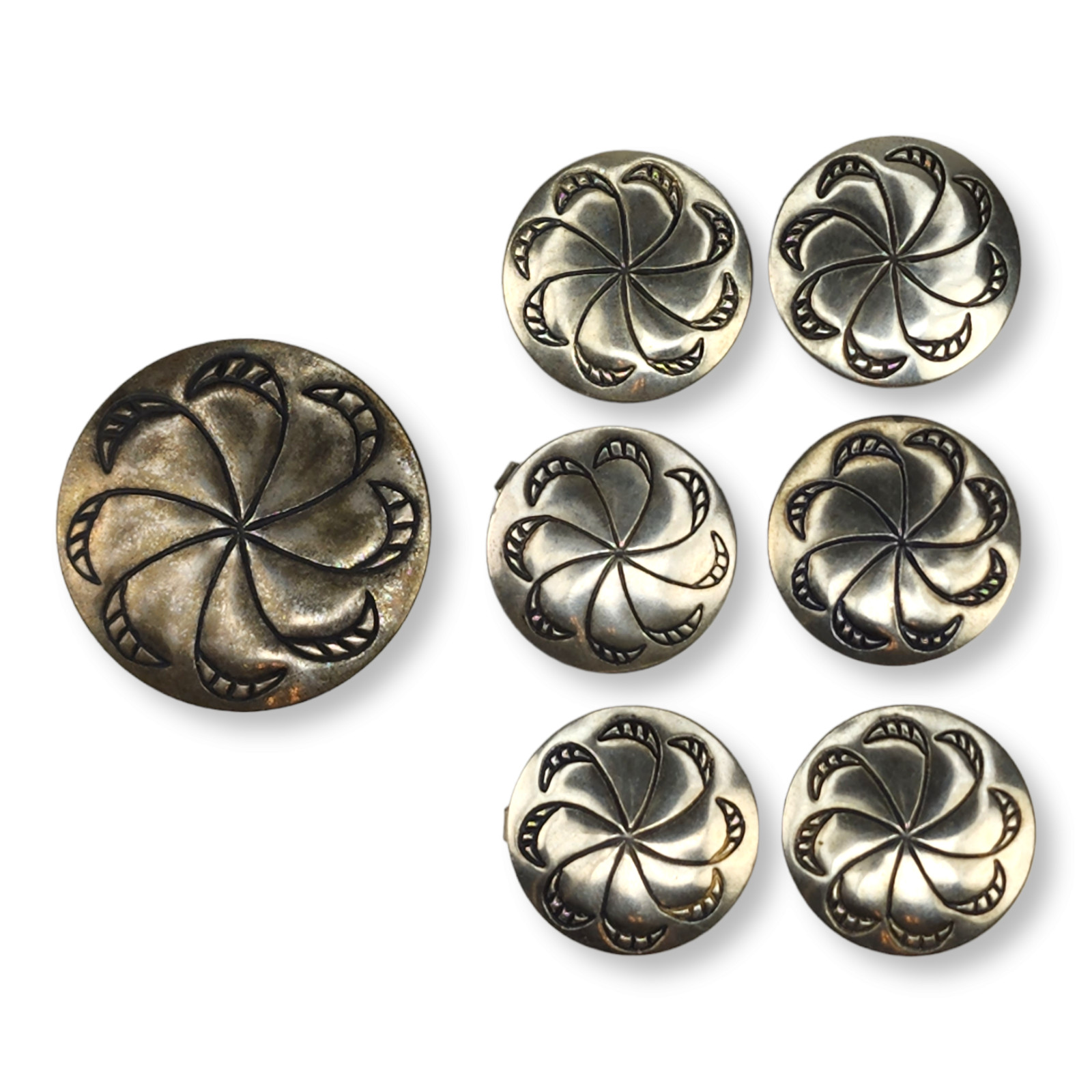 Vintage Sterling Silver Native American Southwestern Button Covers Concho Style