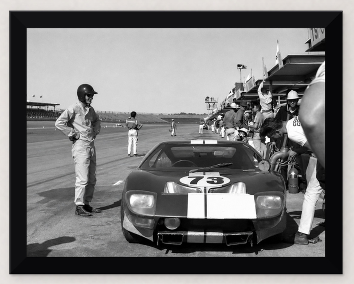 12X9.5 FRAMED 1965 DAYTONA KEN MILES PITS FORD GT40 SHELBY AMERICAN PHOTO REPRO