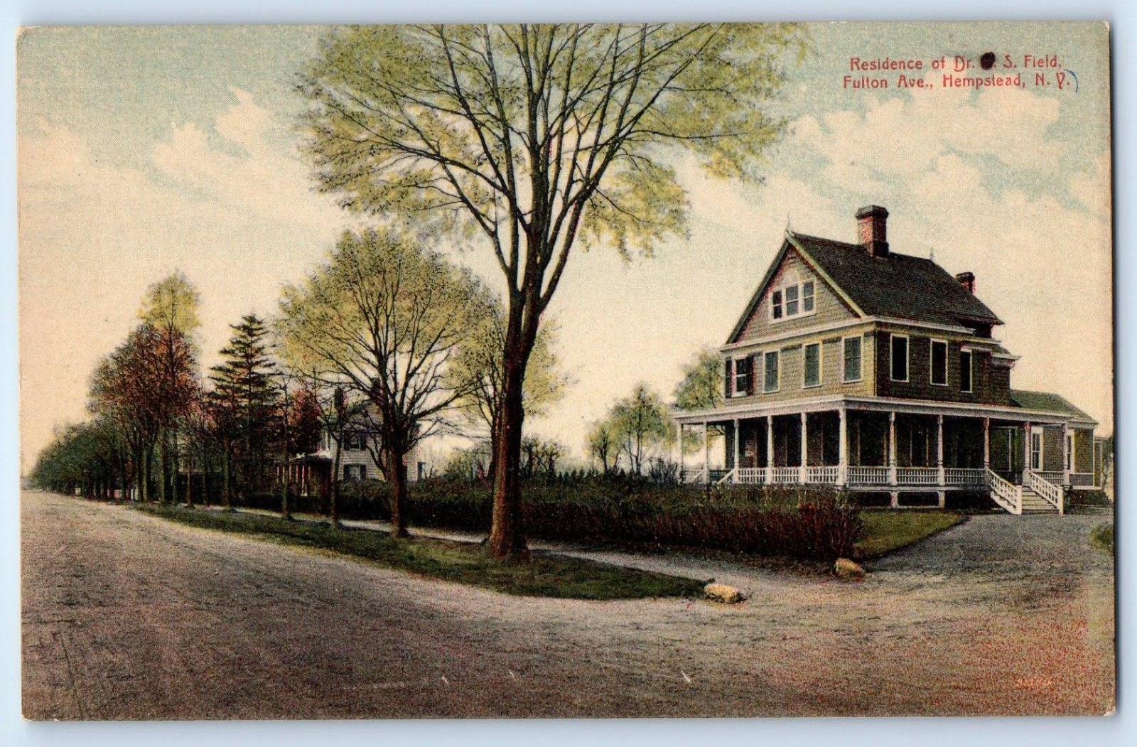 1910 Hempstead New York Vintage Postcard Residence Dr. Field Fulton Avenue House