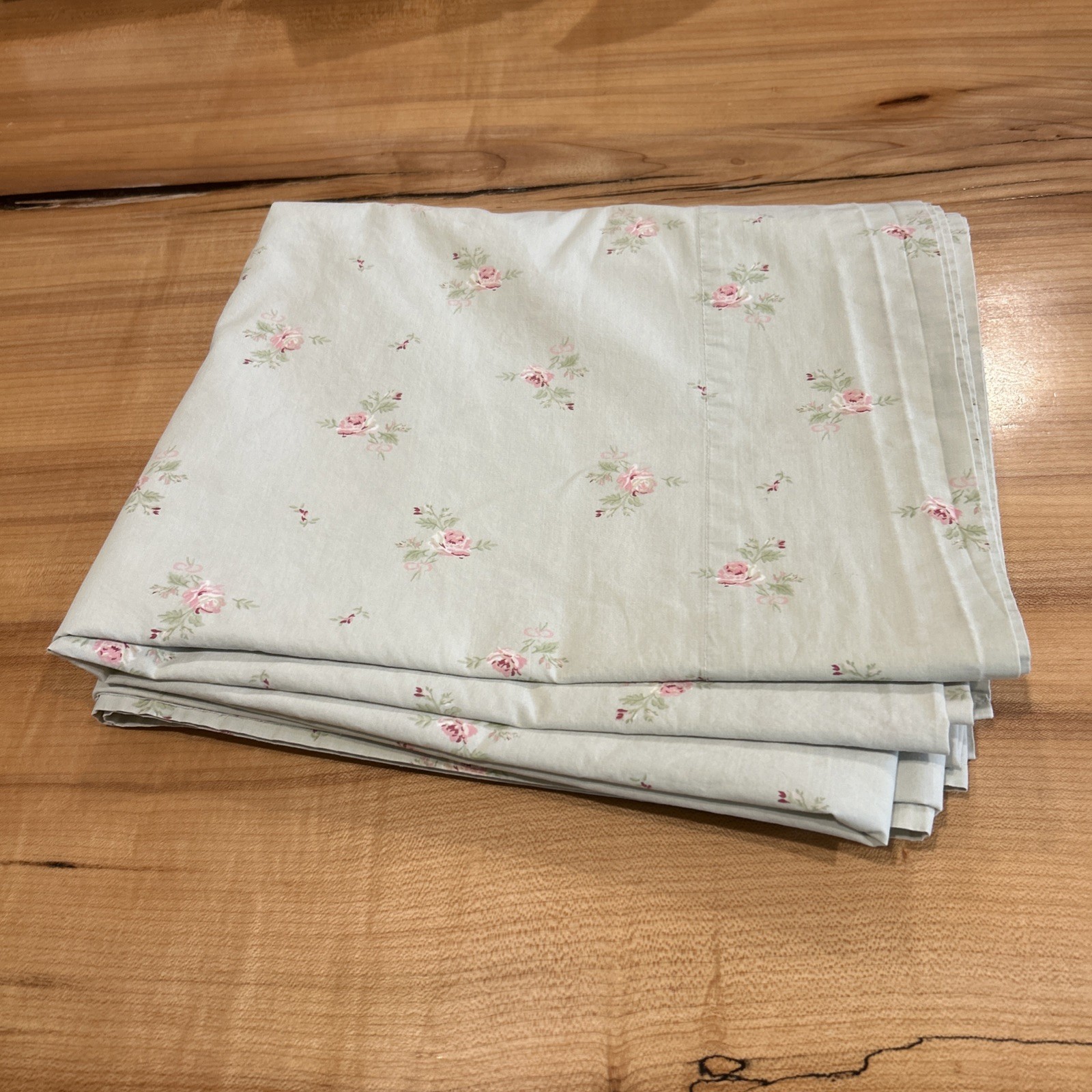 Simply Shabby Chic QUEEN 102” X 87” Flat Sheet Pillowcase Fabric Green Rose VTG