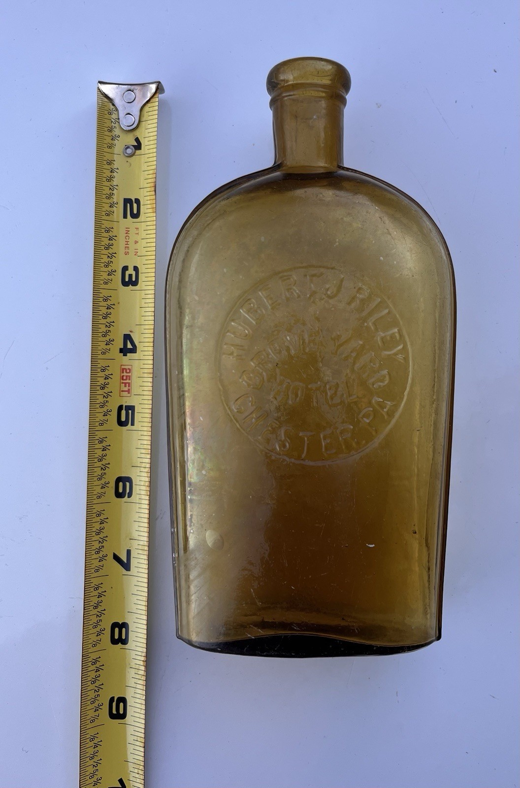Antique 1880s Grove Ward Hotel Chester Pa Amber Whiskey Flask 