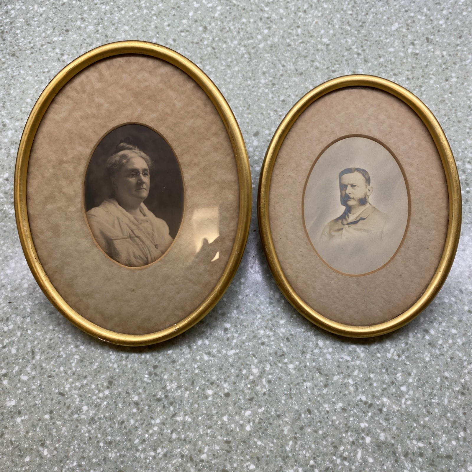 Antique Photographs Oval Frames Gold Victorian Portraits Woman Male Americana