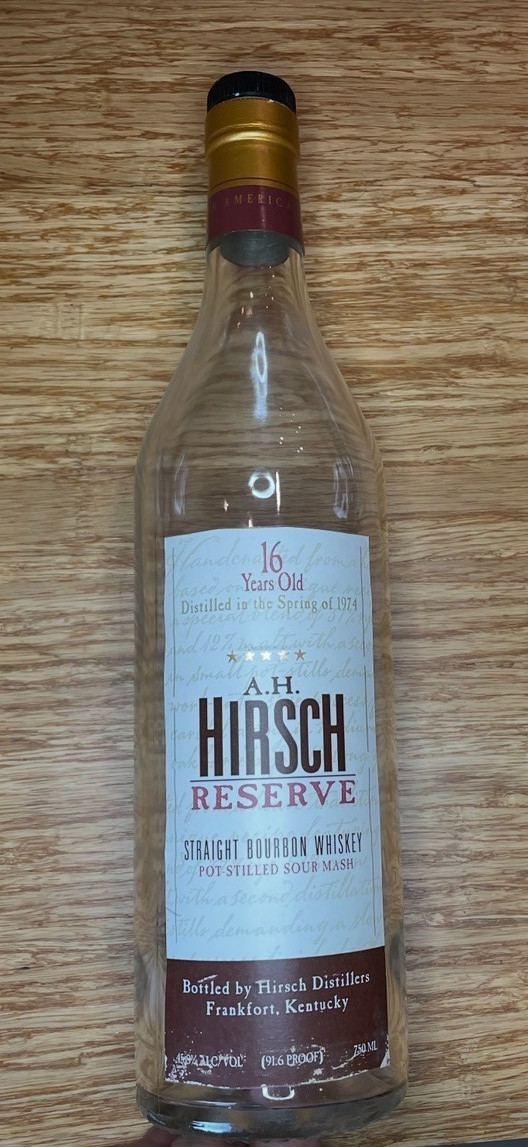 A.H. Hirsch 16 year 750mL Clear Empty Liquor Bottle