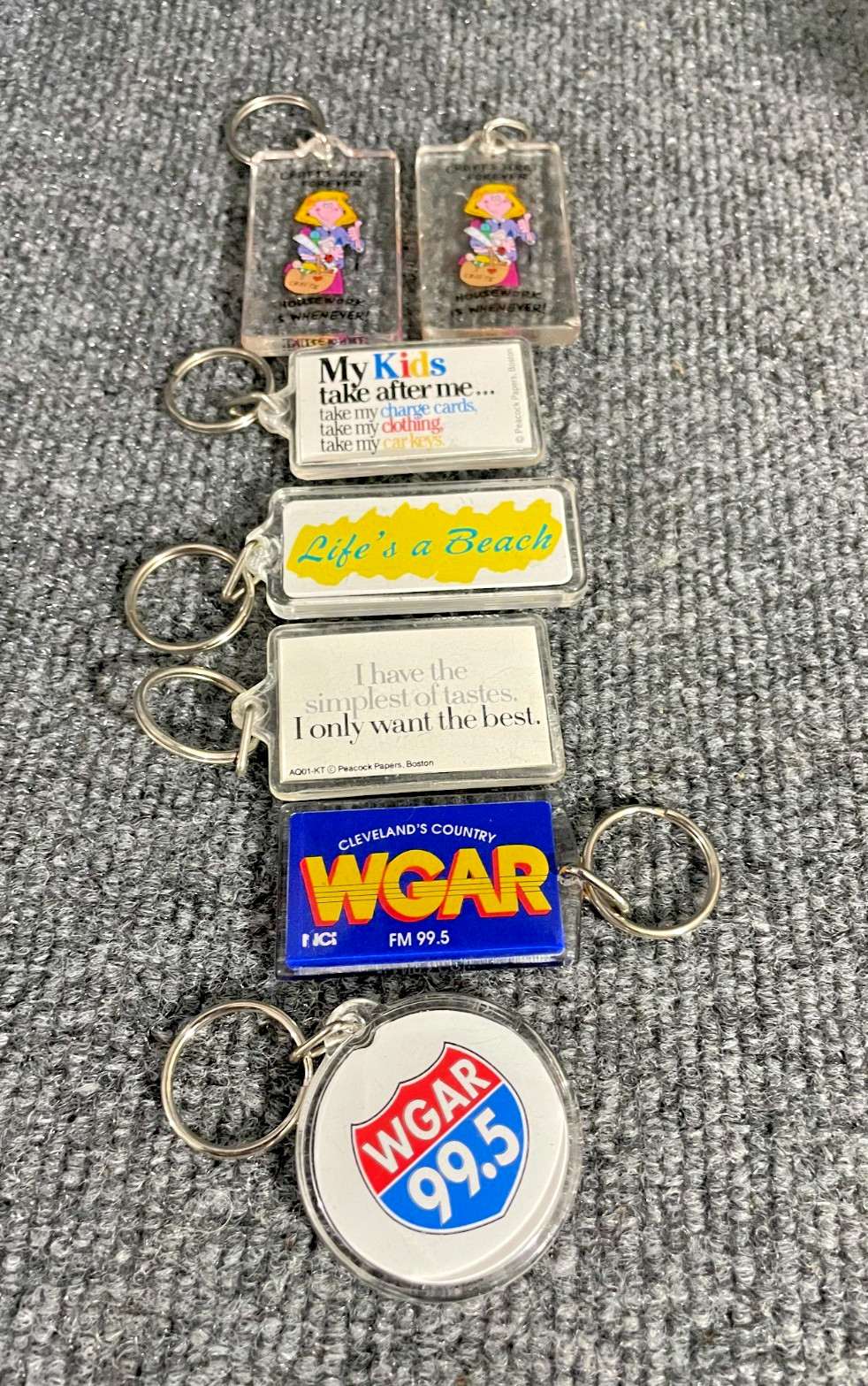 Vintage 1980s Acrylic Keychain Lot of 7 Novelty WGAR Cleveland Crafts Retro