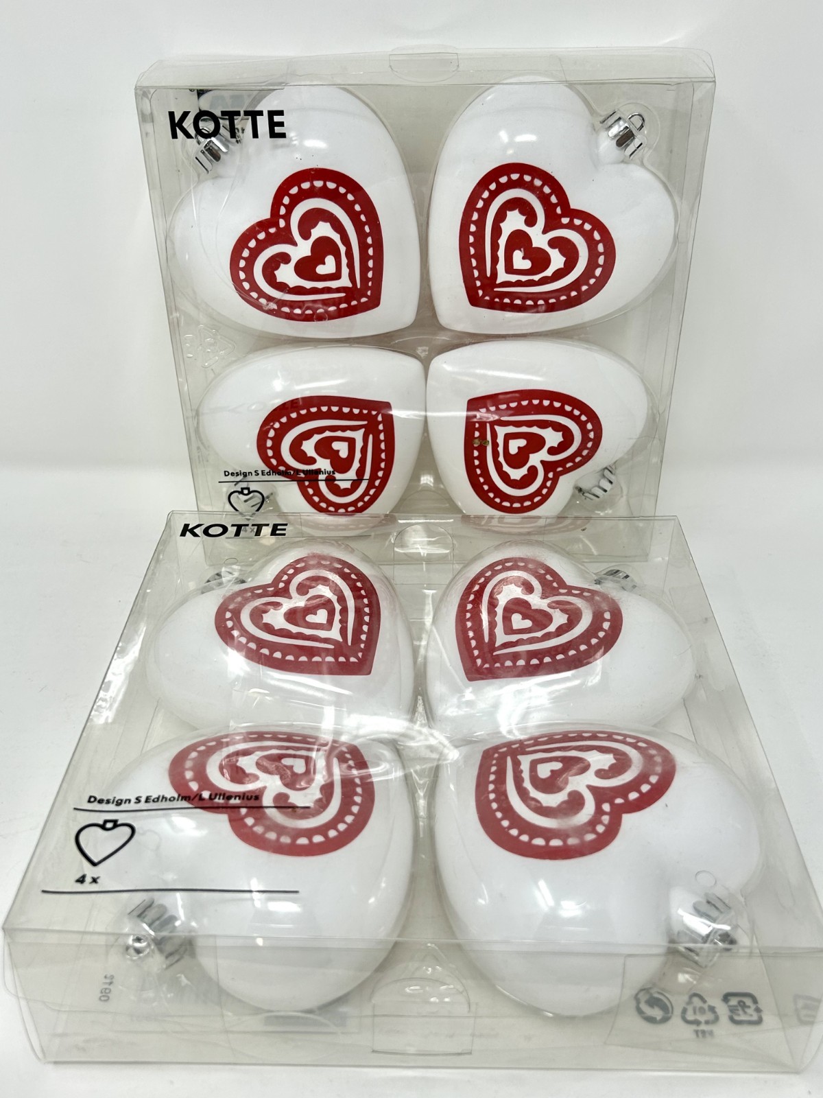 Ikea Ornaments KOTTE Lot of 2 - White & Red Hearts Box Christmas Tree Valentines Ikea Ornaments KOTTE Lot of 2 - White & Red Hearts Box Christmas Tree Valentines
