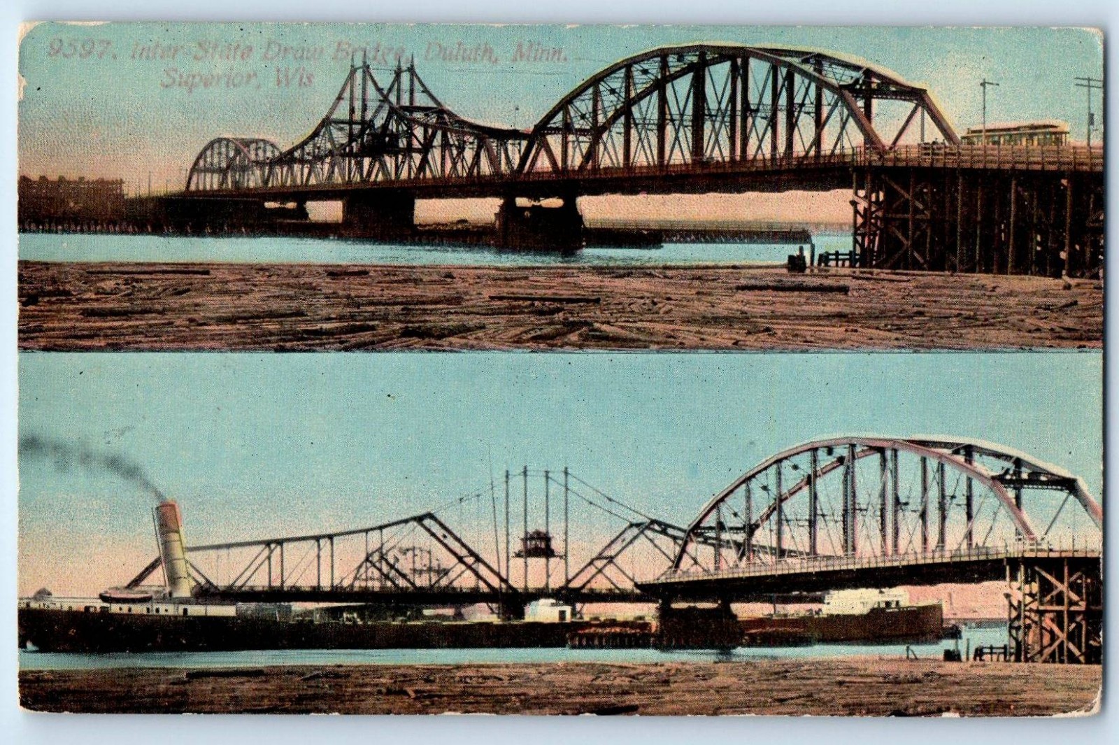 1910 Duluth Minnesota Postcard Inter State Draw Bridge Superior Scene Unposted