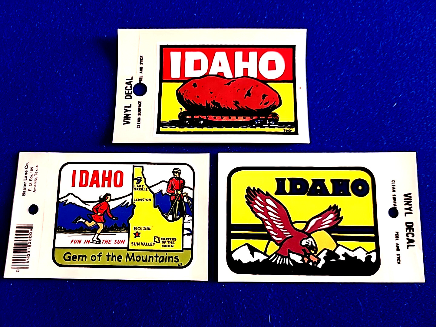 3 Rare Idaho Souvenir Travel Decals / Window Stickers, Brand New