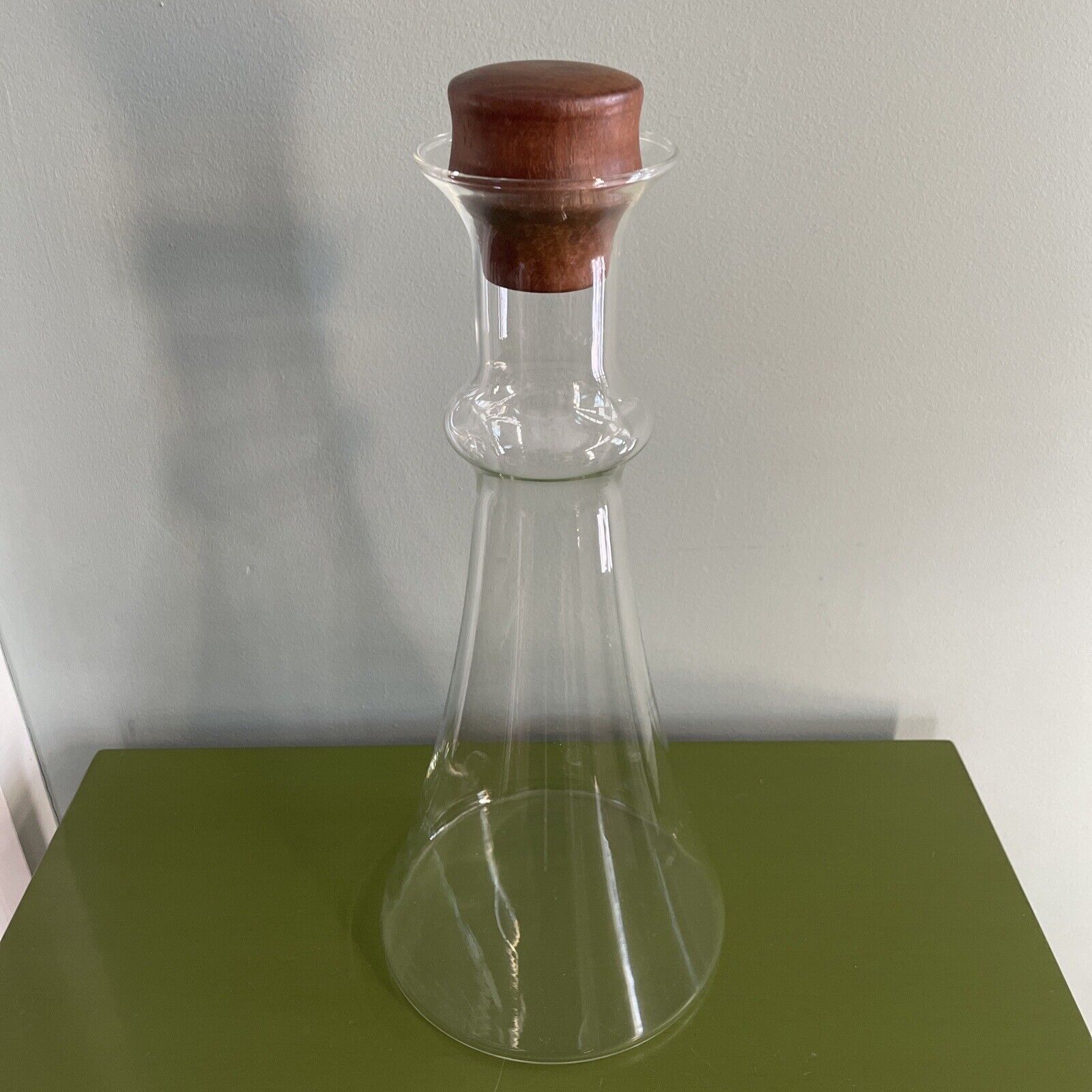 Dansk Denmark Glass Decanter with Teak Stopper By Gunnar Cyren Design 12”