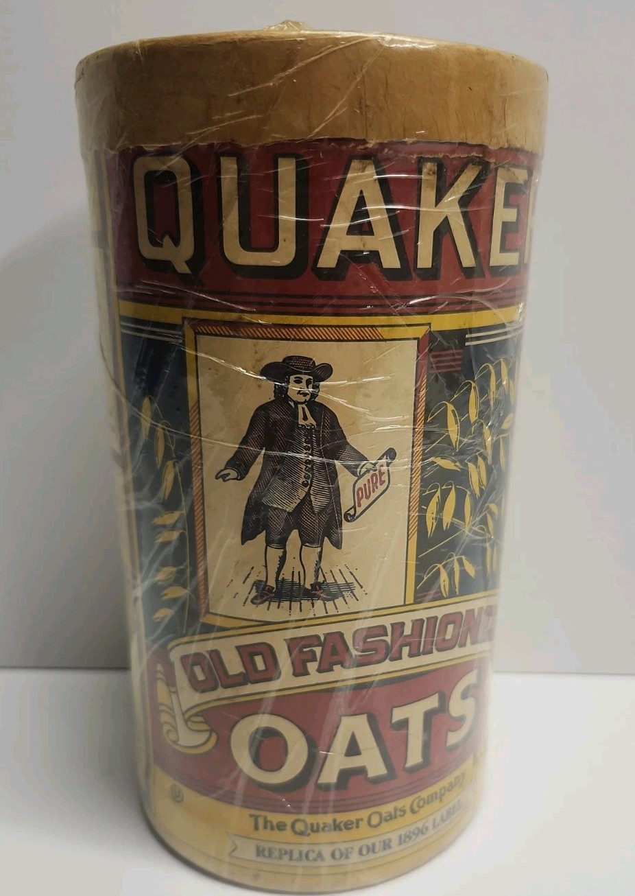 VTG 1980s QUAKER OATS Cardboard Container With View of 1896 Label 1LB 2OZ