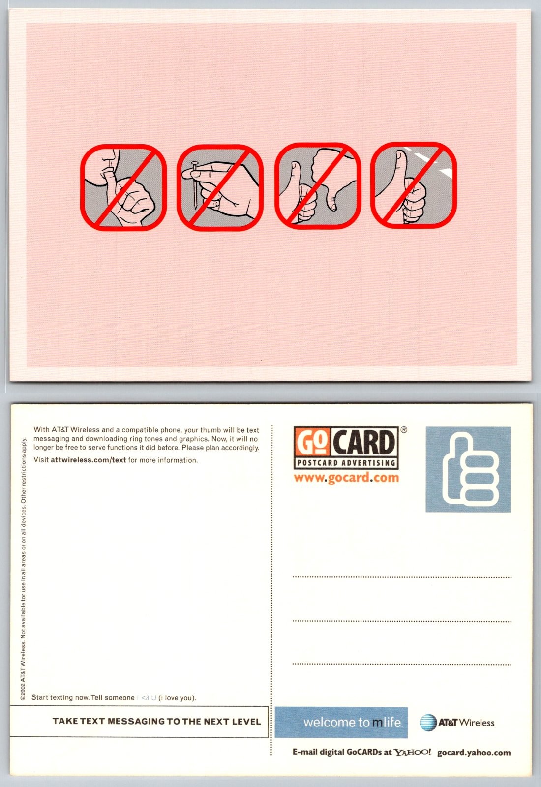 Continental AT&T Wireless Go Card Advertising Text Messaging Symbols Postcard