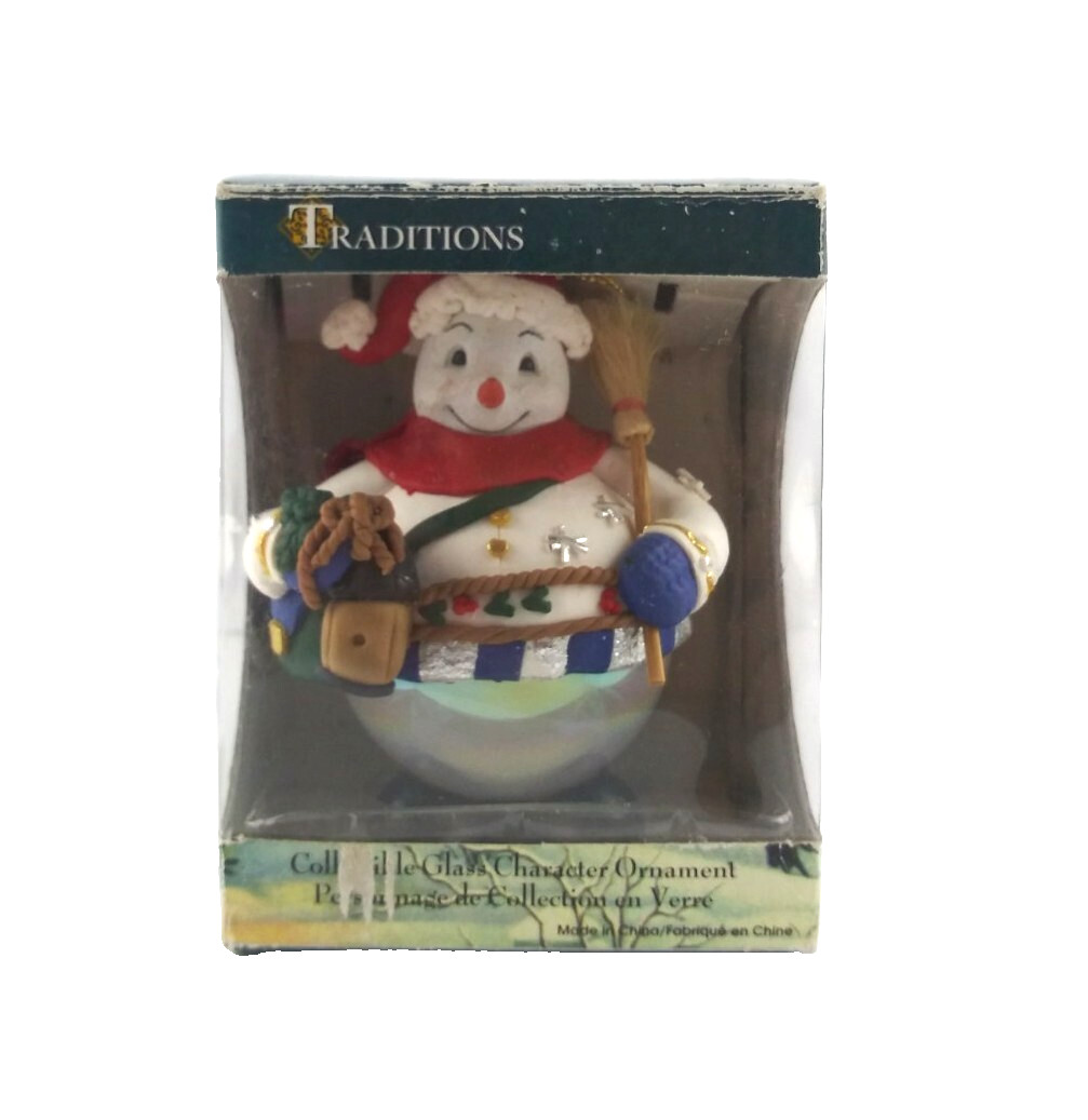 Vintage Traditions Snowman Christmas Ornament Clay Glass Figurine Holiday Decor