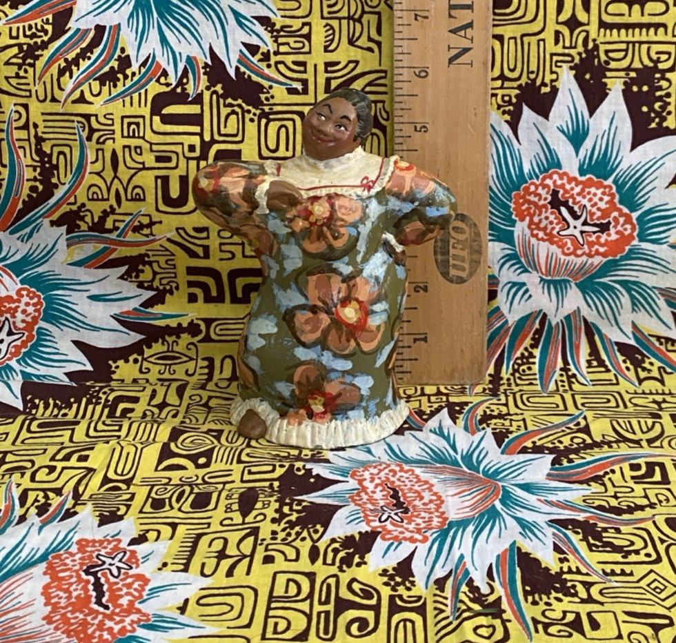 Hawaiian Andrea of Kona clay painted womam with  beautiful flower dress