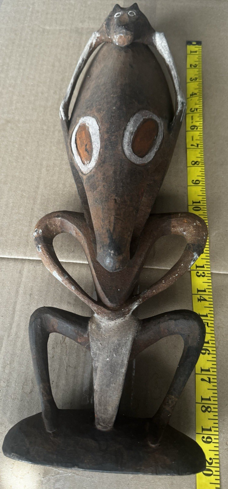Large Wooden Papua New Guinea Flying Fox Ancestral Figure Lower Sepik River.