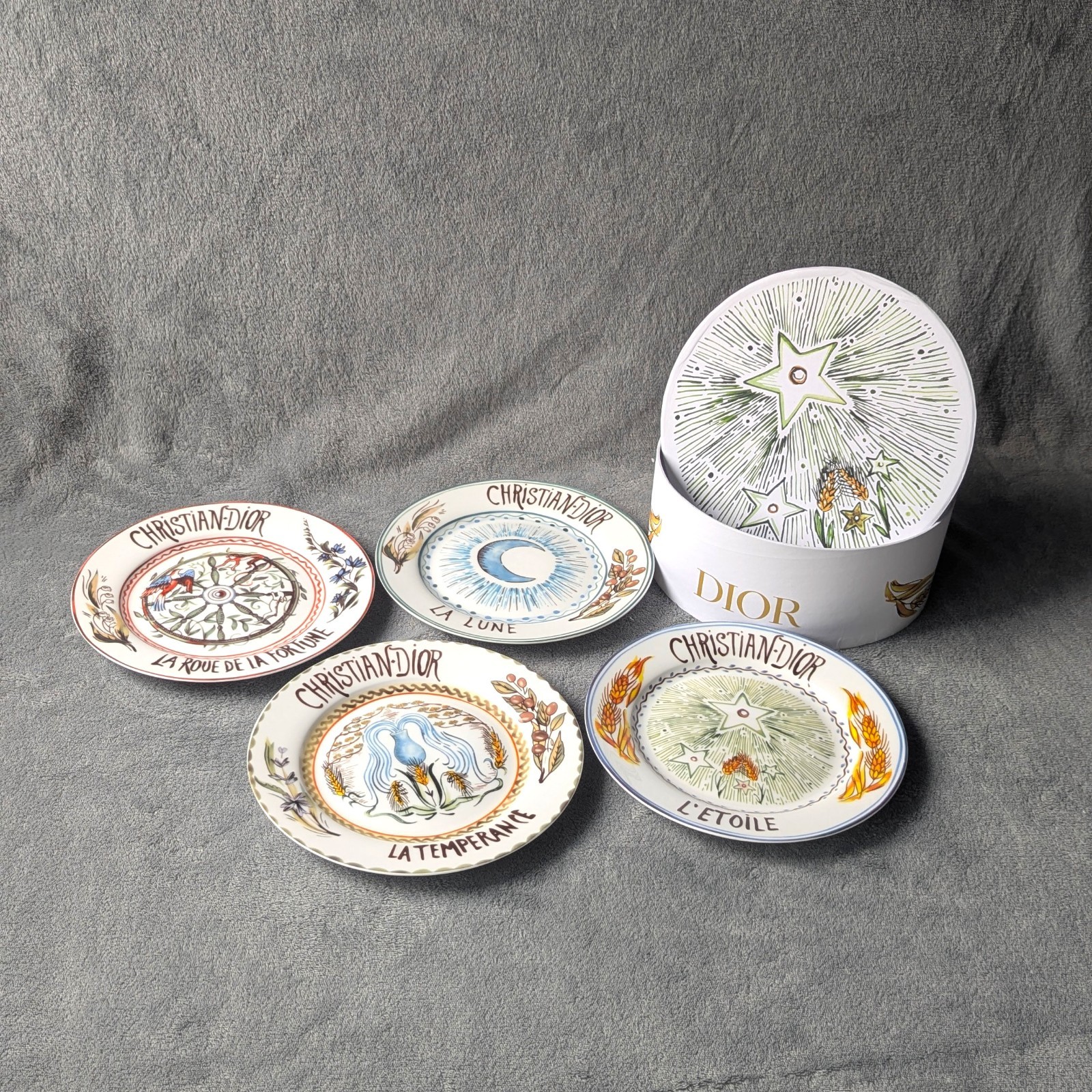 Christian Dior L\'Etoile Luxury Porcelain Tarot Plates Set of 4 with Box - NEW