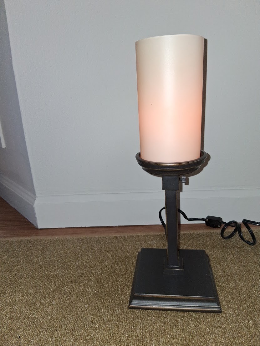 Pottery Barn iron bronze Adjustable Table Lamp glass cylinder shade vintage rare