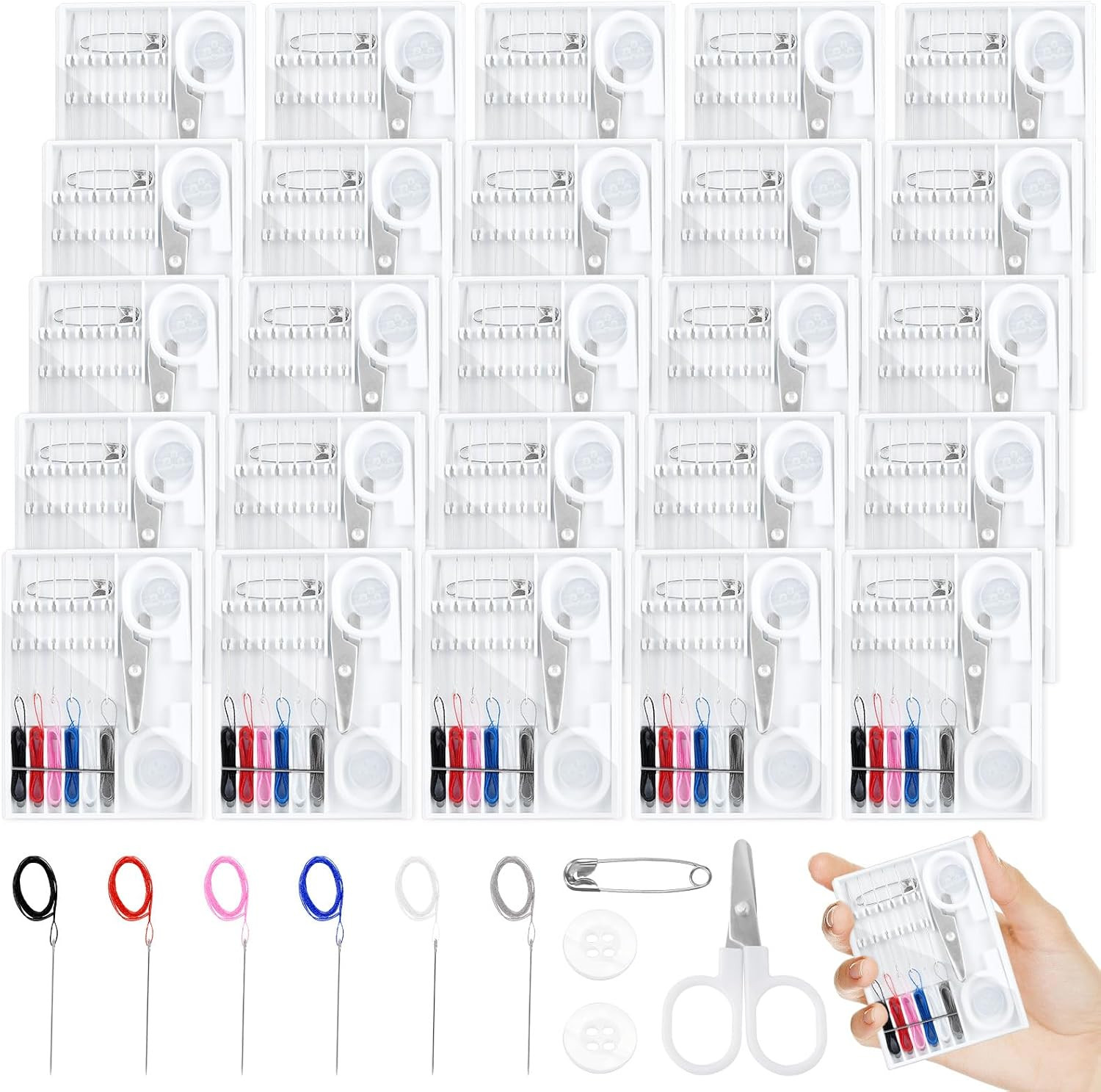 60 Boxes Mini Sewing Kit Bulk, Travel Sewing Kit with Pre Threaded