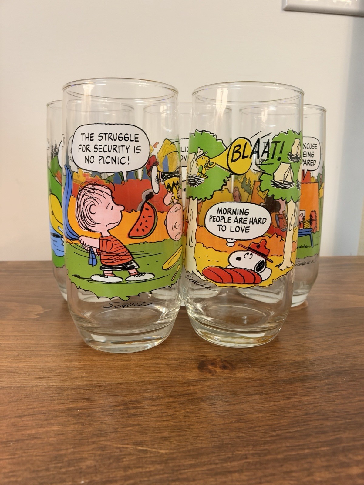 Vintage 1983 McDonald\'s Peanuts Camp Snoopy Collectors Glasses Complete Set of 5