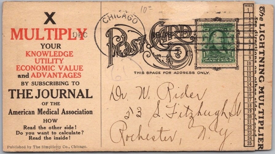 c1908 AMA JOURNAL Ad Postcard American Medical Assoc. / 