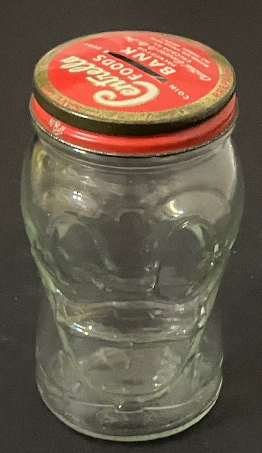 rare CENTRELLA FOODS-Chicago,ILL-Donald Duck Glass Coin Bank by Hazel Atlas